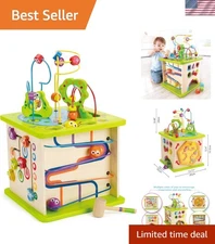 Multicolor Animal-Themed Wooden Activity Cube for Toddler Skill Development