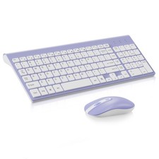 Wireless Keyboard and Mouse Combo - Purple White - 2.4G Technology - Easy Use