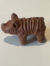 Vintage Mexican Folk Art Clay Whistle Ocarina &bull; Terracotta boar figurine