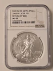 2008-W Burnished American Silver Eagle Reverse of 2007 NGC MS69