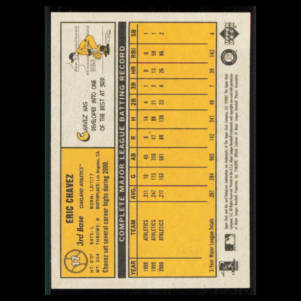 Eric Chavez #17 2001 Upper Deck Vintage Oakland Athletics Baseball Card MLB NM - Image 2 of 3
