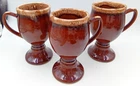 Hull Brown Drip Pottery Pedestal Coffee Cup Mugs Handle MCM Vintage USA Set of 3