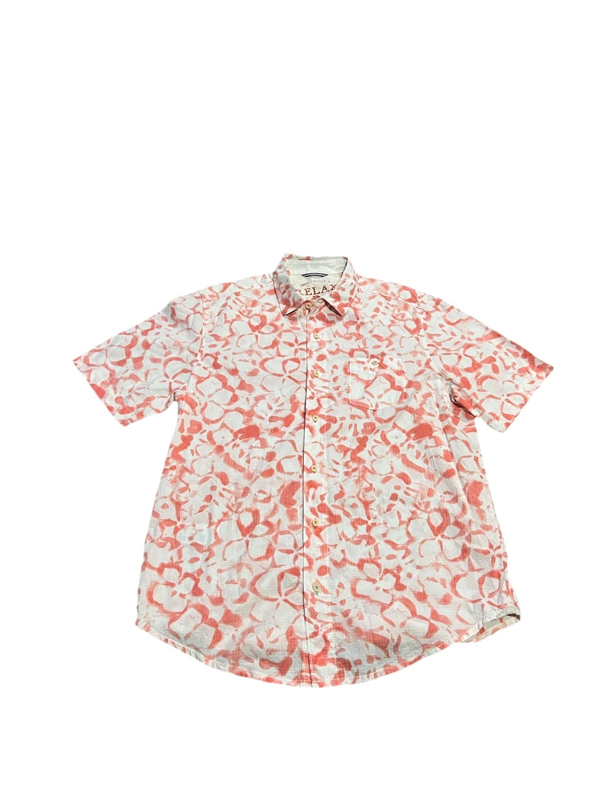 Tommy Bahama Relax Island Modern Fit Shirt Mens M Coral White Print Cotton