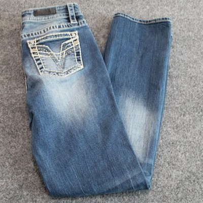 Vigoss Straight Leg Jeans Womens 6 Medium Wash Embellished Thick Stitch P00999A