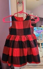 GIRLS RED AND BLACK PLAID DRESS BY CARTERS. SZ 6 MONTHS