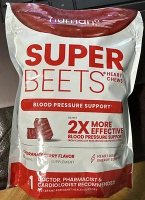 HumanN - SUPER BEETS Heart Chews, Pomegranate, 60 Count, New & Sealed-FREE SHIP+