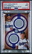 2025 Topps Tribute Shohei Ohtani Mookie Betts Dual Relic Blue /50 PSA 9 Dodgers