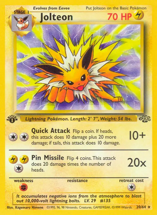 Jolteon - 20/64 - Pokemon Jungle 1st Edition Rare Card WOTC LP