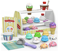 Ice Cream Toy for Kids - Gifts for 3 4 Year Old Girls, Wooden Ice Cream Counter