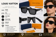 Louis Vuitton Z3526 Square Sunglasses Black Marble Gray Lens 51-20-145 NEW CASE