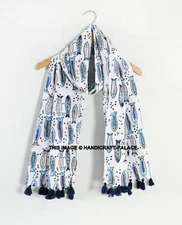 Indian Shawl Wrap Dupata Stole Scarf Cotton Women Hand Block Fish Printed Long