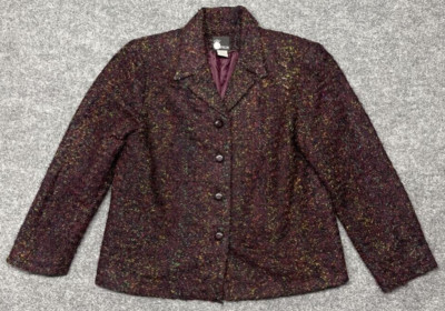 Vintage First Option Blazer Jacket Womens M Purple Colorful Flecked Button Front