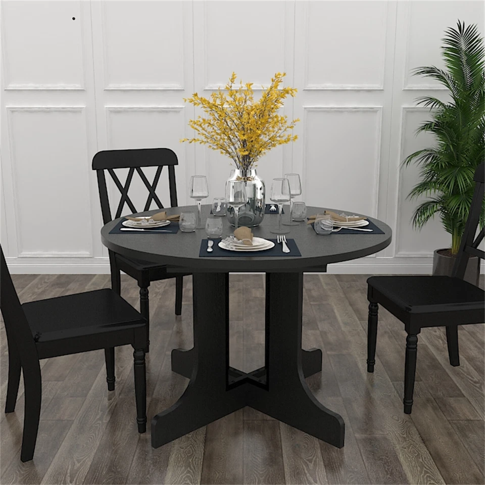 Farmhouse Extendable Dining Table Oval Table Wood Table Kitchen Table Black US - Image 3 of 4