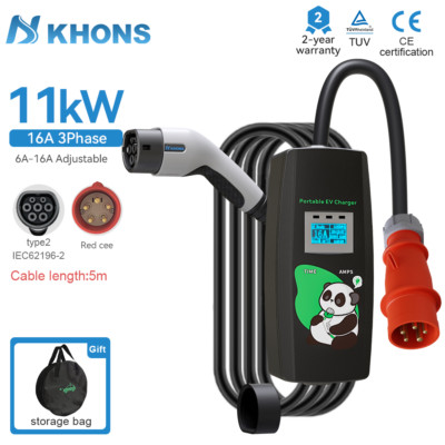 Khons 11KW 16A EV Dreiphasen-Elektroauto-Ladegerät Typ2 EVSE Ladebox IP65 5m