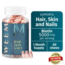 WEEM Hair Skin and Nails Gummies - Supports Healthy Hair - Vegan biotin Vitamins
