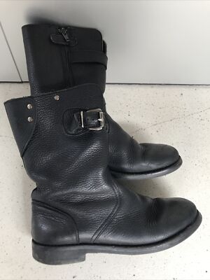 Gallucci Stiefel Biker Boots Leder Schwarz Schnalle Futter 35 35,5