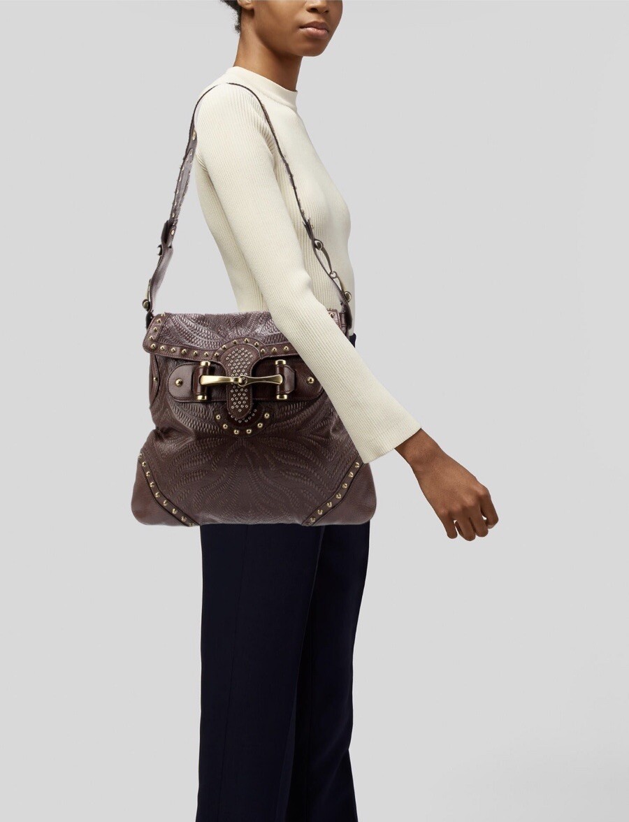 バッグ Gucci Studded 2-Way Leather Bag GUCCI Studded Pelham Guccissima GG Pattern Shoulder Bag Brown