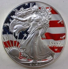 2023 $1 American Silver Eagle 1 oz Colorized American Flag 4th Of July BU