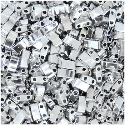 Miyuki Half Tila Beads 2-Hole Rectangle 5x2.3mm 7.8GM Full Labrador Silver