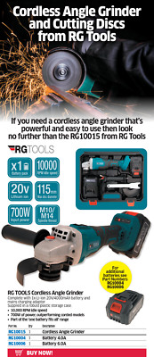 RG TOOLS 115 mm (4-1/2'') Cordless Angle Grinder Tool and Batterie - 20V - RG1001