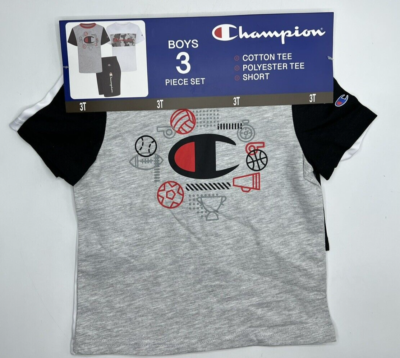 #ad Boys Size 3T Adorable Champion 3 Piece Short Set Summer Outfit T Shirts Shorts $29.95