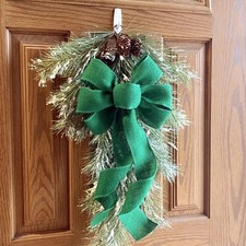 Emerald Green Burlap Wreath Bow - 10" Wide, 18" Long Tails, Easter, Spring