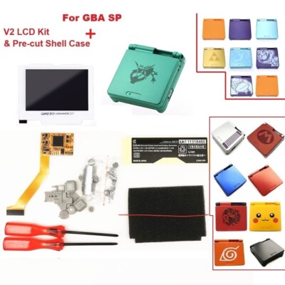 V2 IPS High Backlight Screen LCD Kit Pre-cut Shell White Lens For GBA SP Console