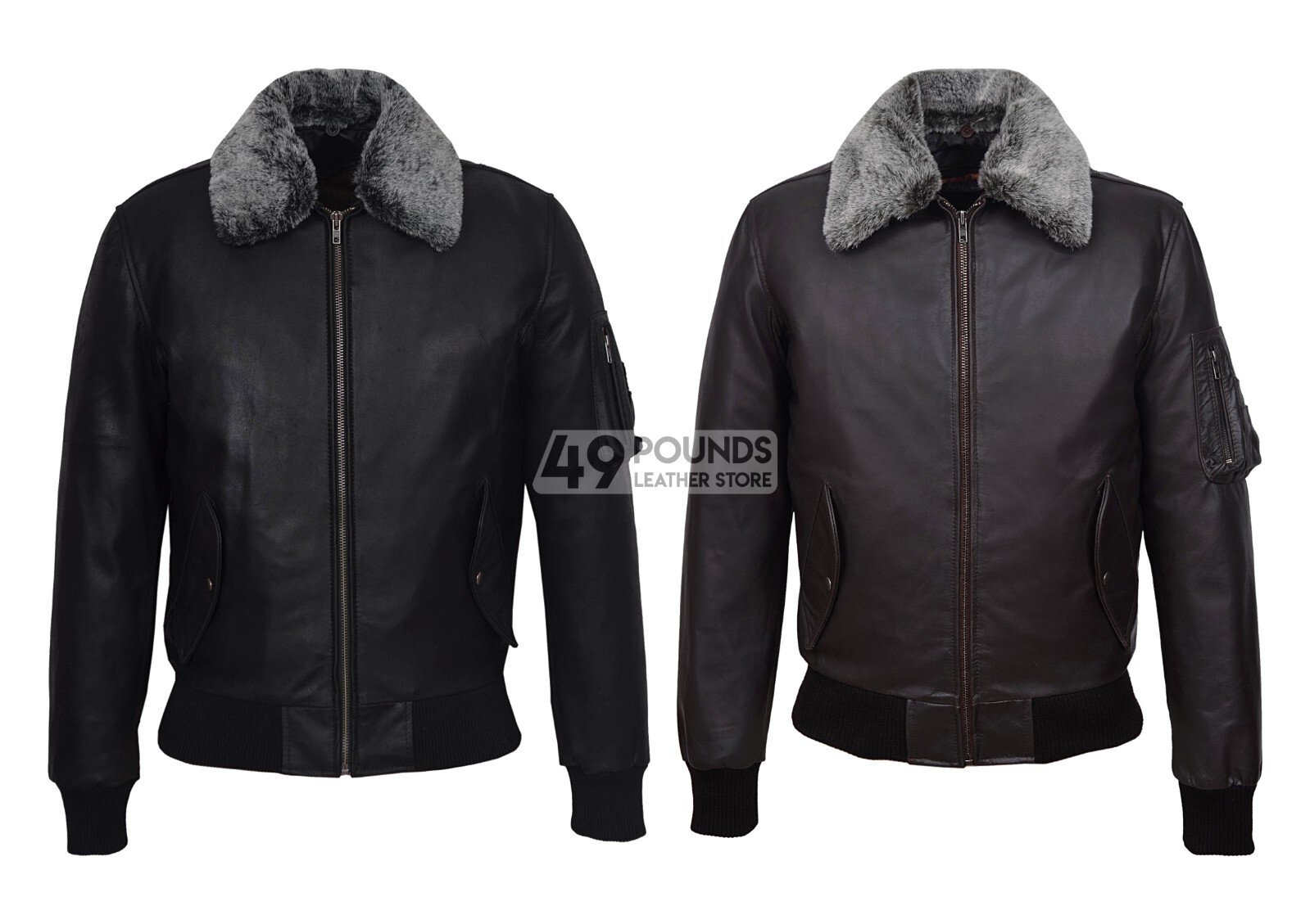 Men's Army Bomber Jacket Fur Collar REAL SKIPPER LEATHER Air Force