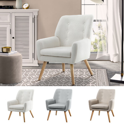 Oikiture Armchair Lounge Chair Linen/Sherpa Accent Armchairs Tub