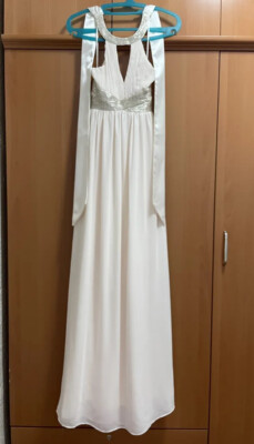 white christmas dresses Robe Longue à Bretelles perlées dans Le Dos Crème L / White main image 1