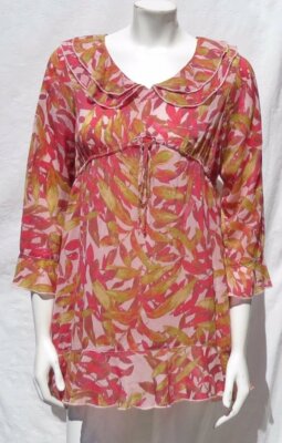 CMC Color Me Cotton USA Leaf Print Lightweight Cupro Rayon Tunic Shirt Top S M