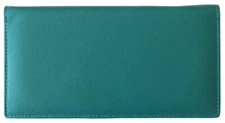 Aqua RFID Leather Checkbook Cover With Credit Card Slots and Pen Holder