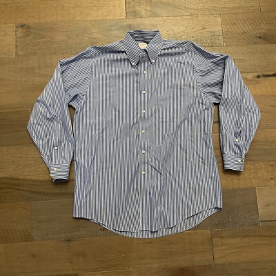 トップス Brooks Brothers 6button Shirts 16-4 Brooks Brothers Shirt Mens 16-4/5 Blue White Stripe Non Iron