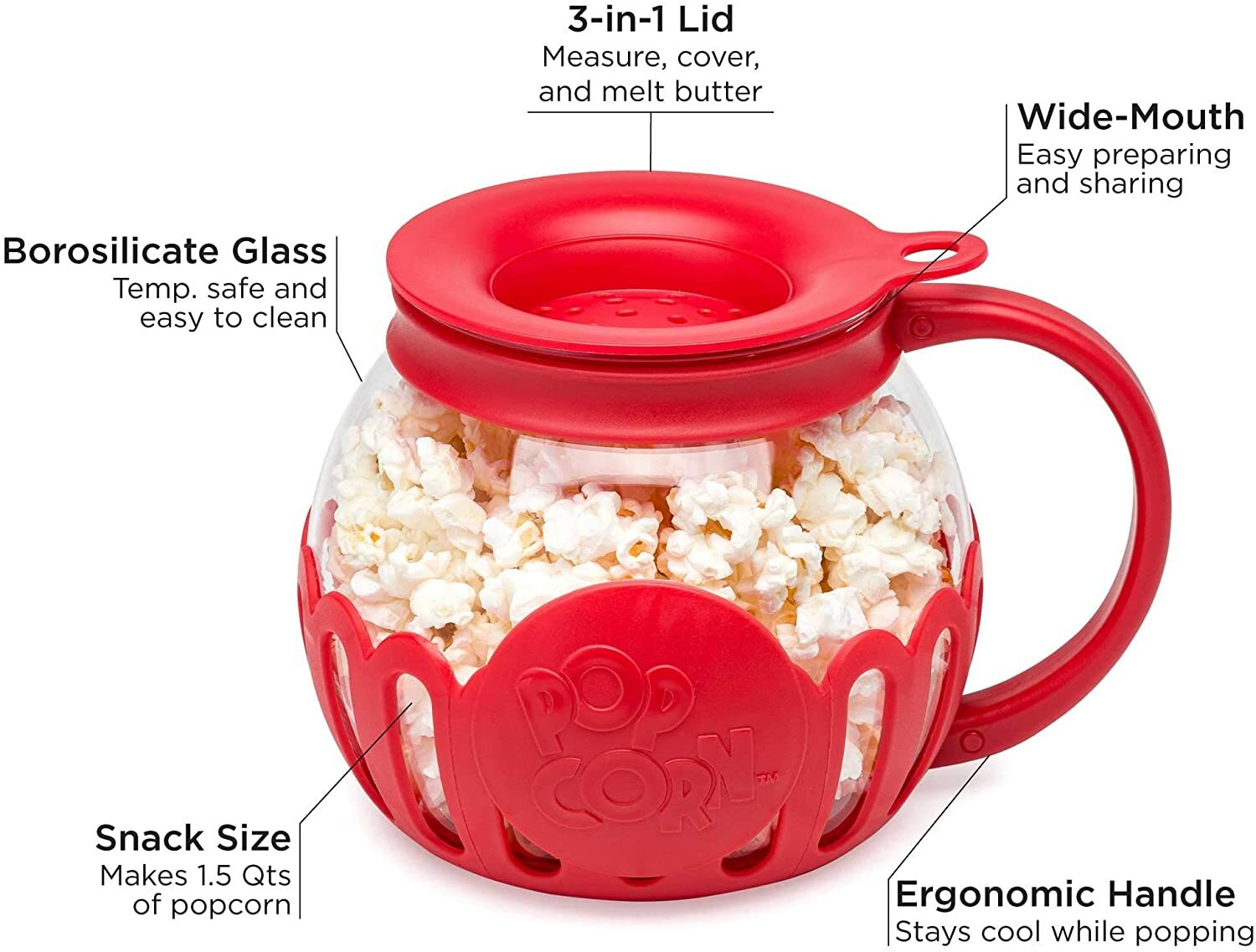 Ecolution Original Microwave Micro-Pop Popcorn Popper, Borosilicate Glass, 3 /1