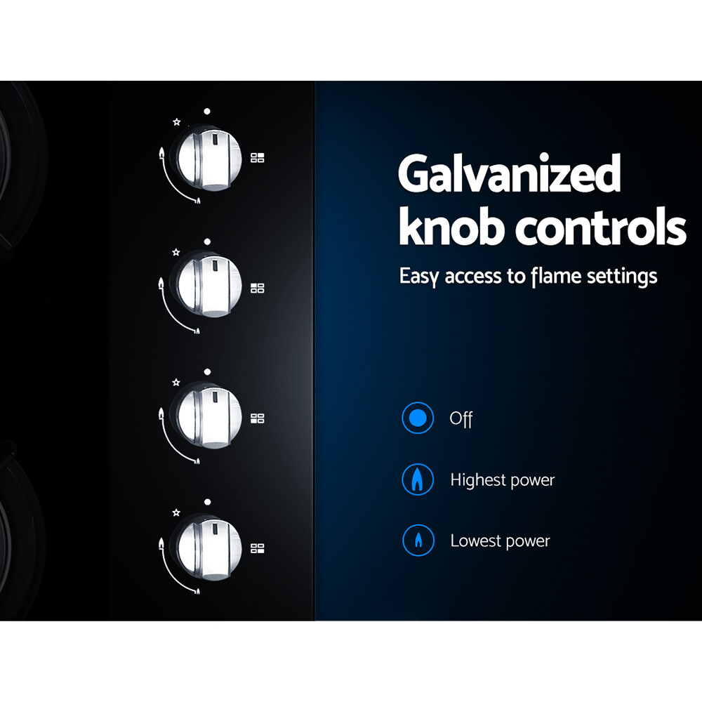 Devanti Gas Cooktop 60cm 4 Burner Glass Cook Top Cooker Stove Hob NG