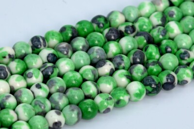 Green & Blue Black Rain Flower Jade Beads Round Loose Beads 4/6-7/8/10/12MM