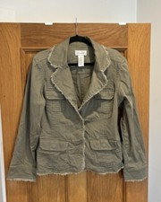 Gorgeous Women’s Live A Little Khaki Green Fringed Cotton Jacket Size L