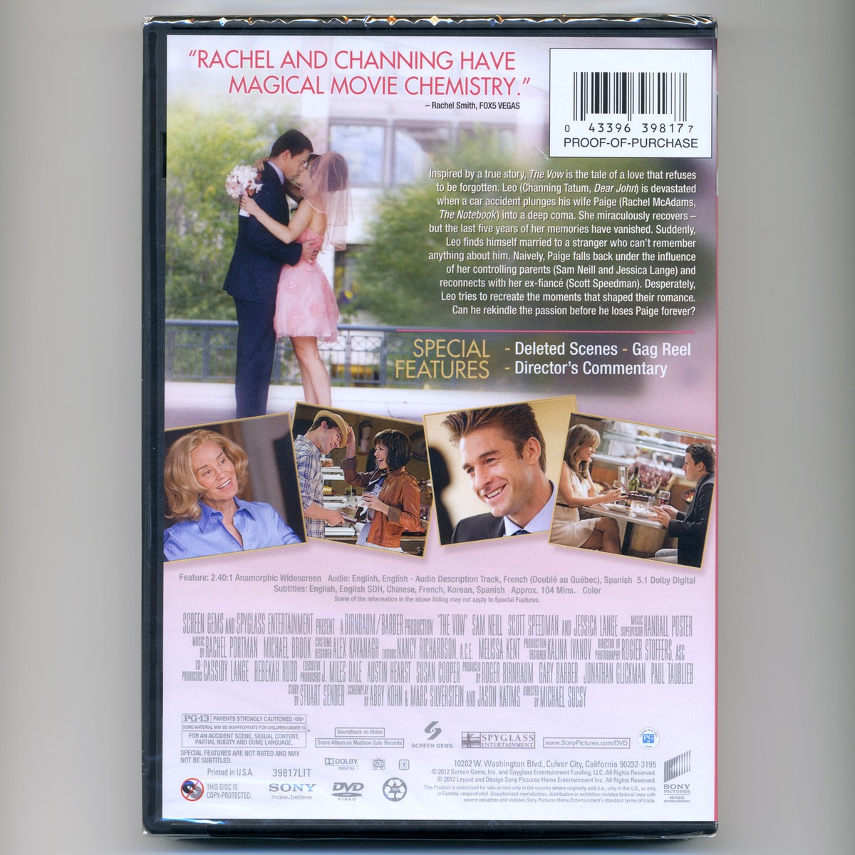 The Vow 2012 PG-13 romantic drama movie, new DVD Rachel McAdams - Main Image
