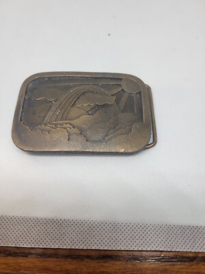 Brass Rainbow Belt Buckle Indiana Metal Craft Vintage 1977 Solid Metal