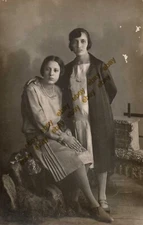 #62175 Greece 1920s.Two young ladies, background. Photo PC Size RPPC.