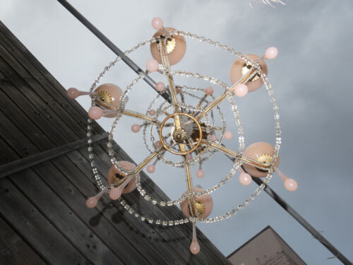 Vintage italian pink murano drops Glass Chandelier lamp - Picture 11 of 12