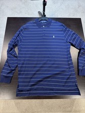 New Vintage Polo Ralph Lauren Men's Long Sleeve Polo Blue White Stripe L 90s