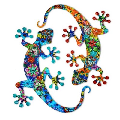 TourKing 2er-Pack Metall Gecko Wandkunst, Eidechse 11,81 x 9,06 Zoll, bunt 