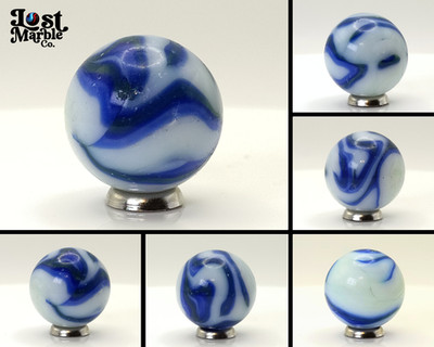 1'' Alley Agate Flame Swirl Blue & Green on white NM-