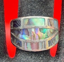 Sterling Silver 925 Block Abalone Inlay Thailand Designer Ring Size 6.5