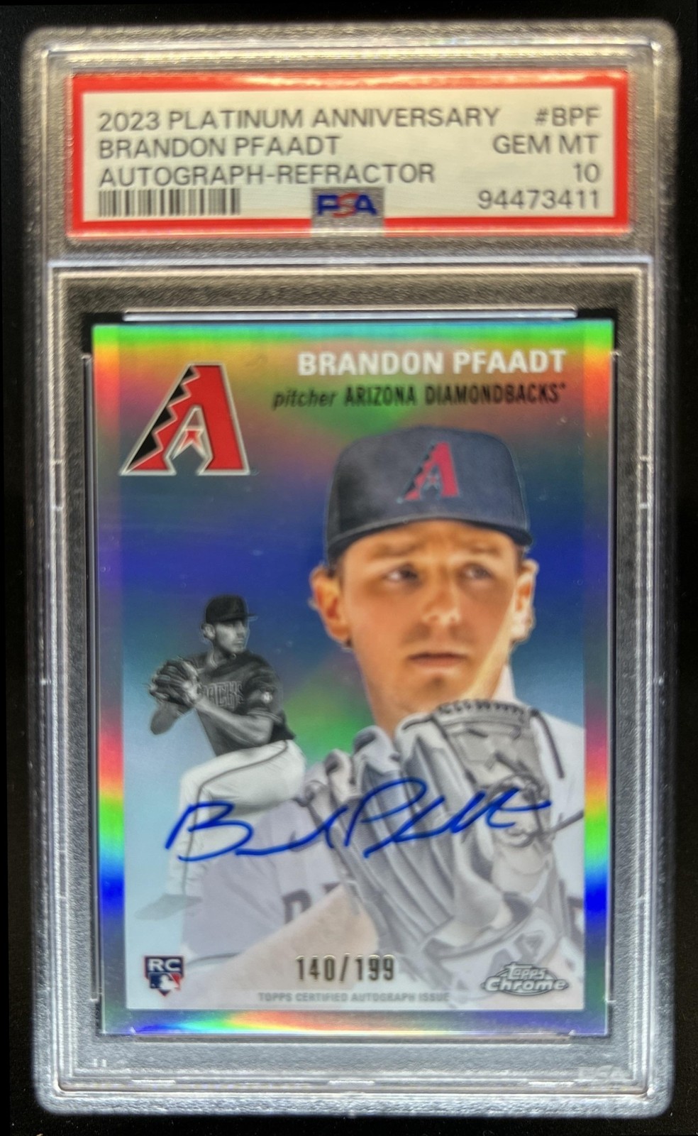 2023 Topps Chrome Platinum Brandon Pfaadt Auto Refractor Rookie RC #/199 PSA 10