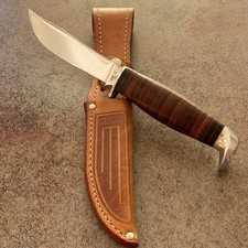 Vintage Case XX 366 Fixed Blade Hunting Knife w/ Stacked Leather Handle & Sheath