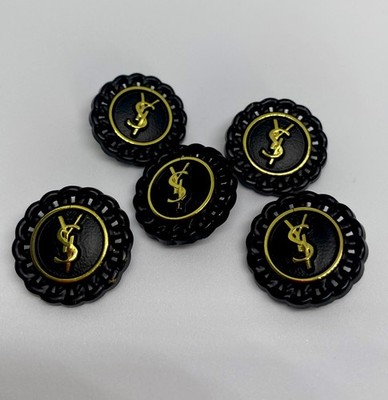5 Vintage Schwarz & Gold YSL Saint Laurent Knöpfe Metallschaft 23mm Durchmesser