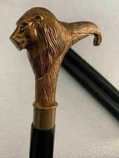 Lion Head Walking Stick Solid Brass Handle Black Wooden 36 King Style