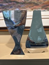 2 - Pair MICHAEL ARAM Modernist Relationship 12” Mirror Polished Stainless Vases